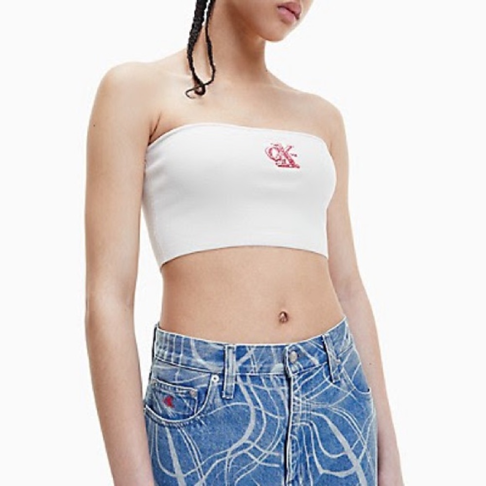 Calvin Klein One Bandeau Top Cream Beige With Logo Medium
